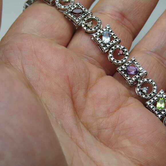 *925 Sterling Silver Multi Gemstone Bracelet - Picture 7 of 8